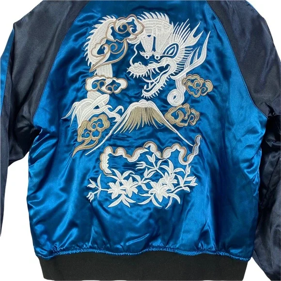 Rare! "SUKAJAN" Dragons and Mt. Fuji VKozen embroidery Bomber Jacket Blu… - Picture 5 of 10